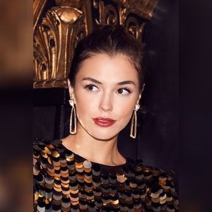 New House of Harlow Gold Pyramid Crystal Earrings